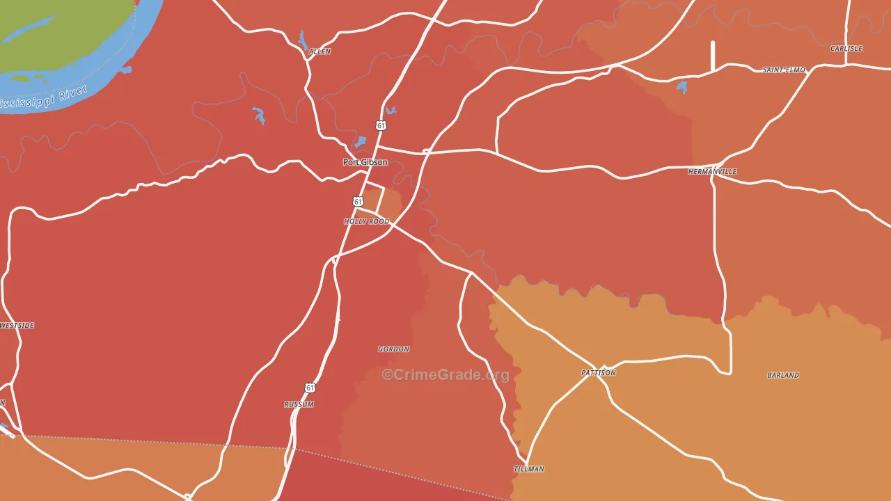 Claiborne County, MS Map of Burglary Rates