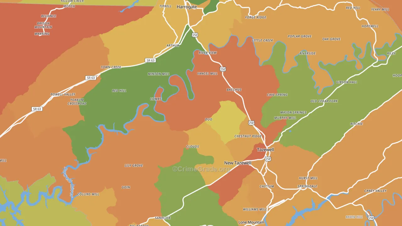Claiborne County, TN Map of Burglary Rates