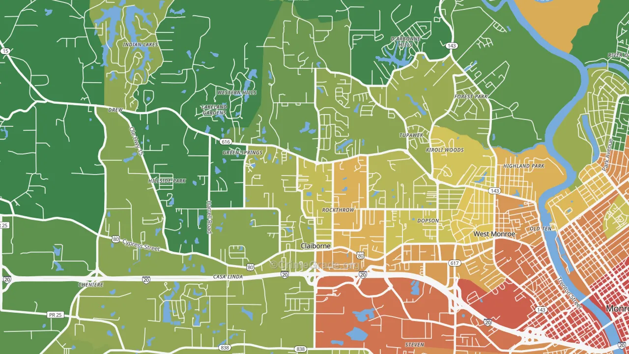 Claiborne, LA Map of Burglary Rates