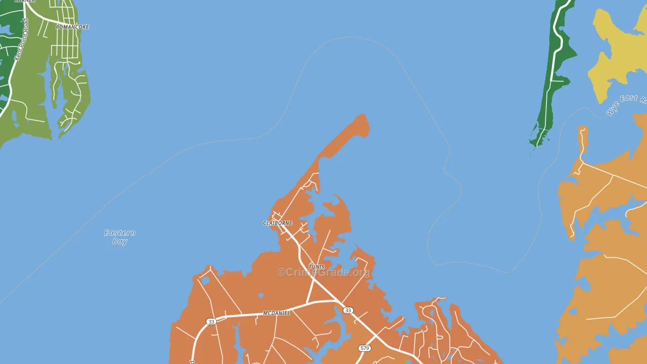 Claiborne, MD Map of Burglary Rates