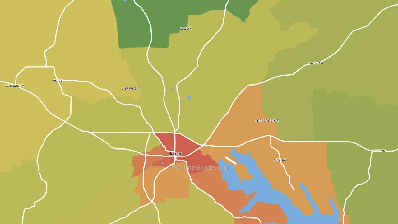 Claiborne Parish, LA Map of Burglary Rates