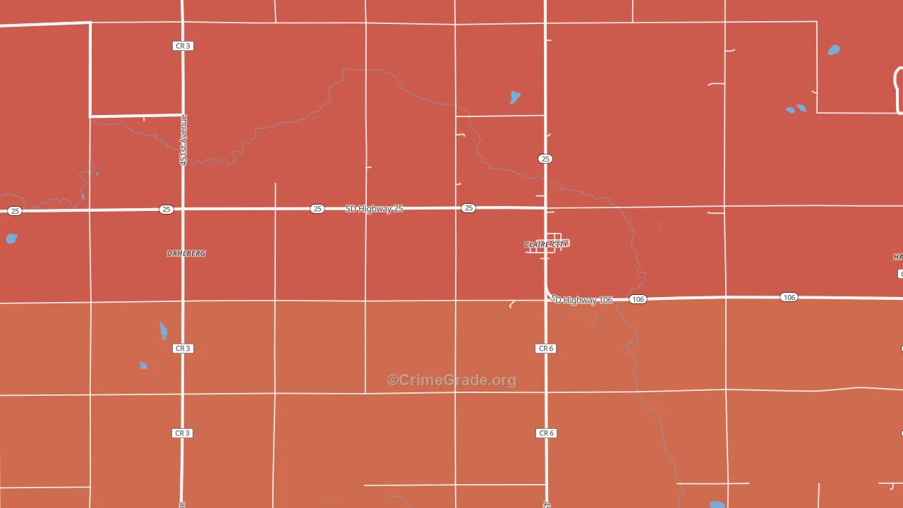 Claire City, SD Map of Burglary Rates