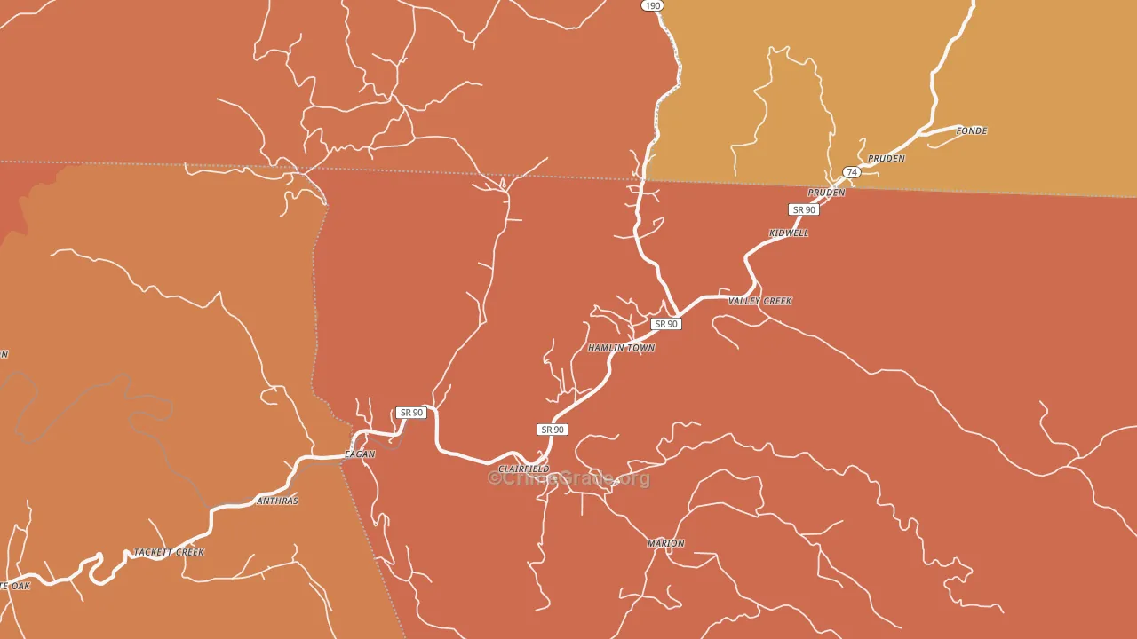 Clairfield, TN Map of Burglary Rates