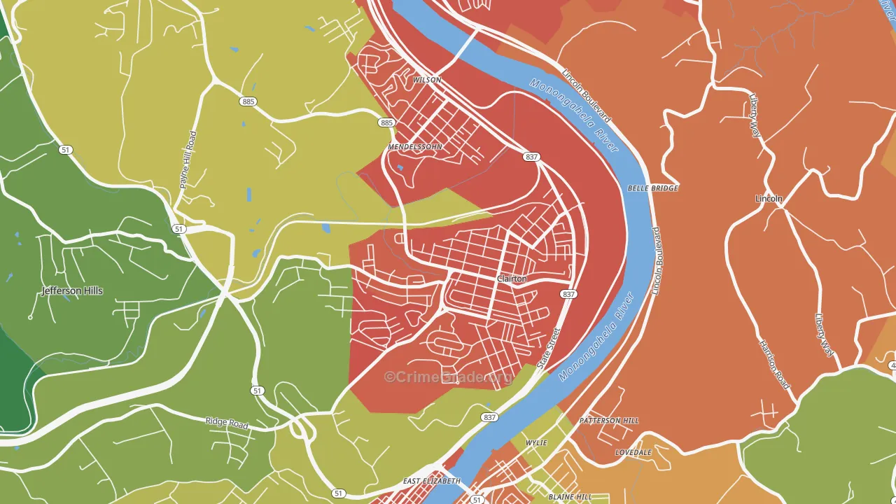 Clairton, PA Map of Burglary Rates