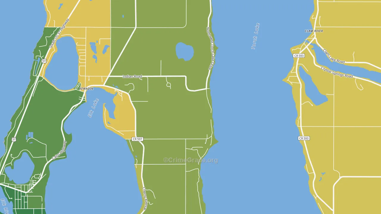Clam River, MI Map of Burglary Rates