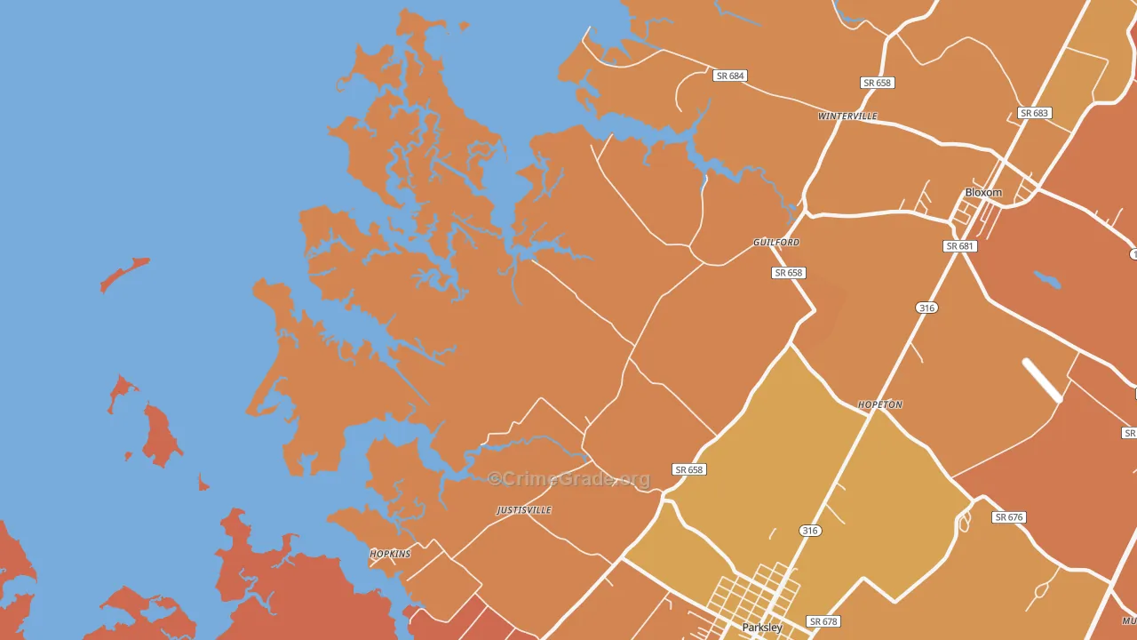 Clam, VA Map of Burglary Rates