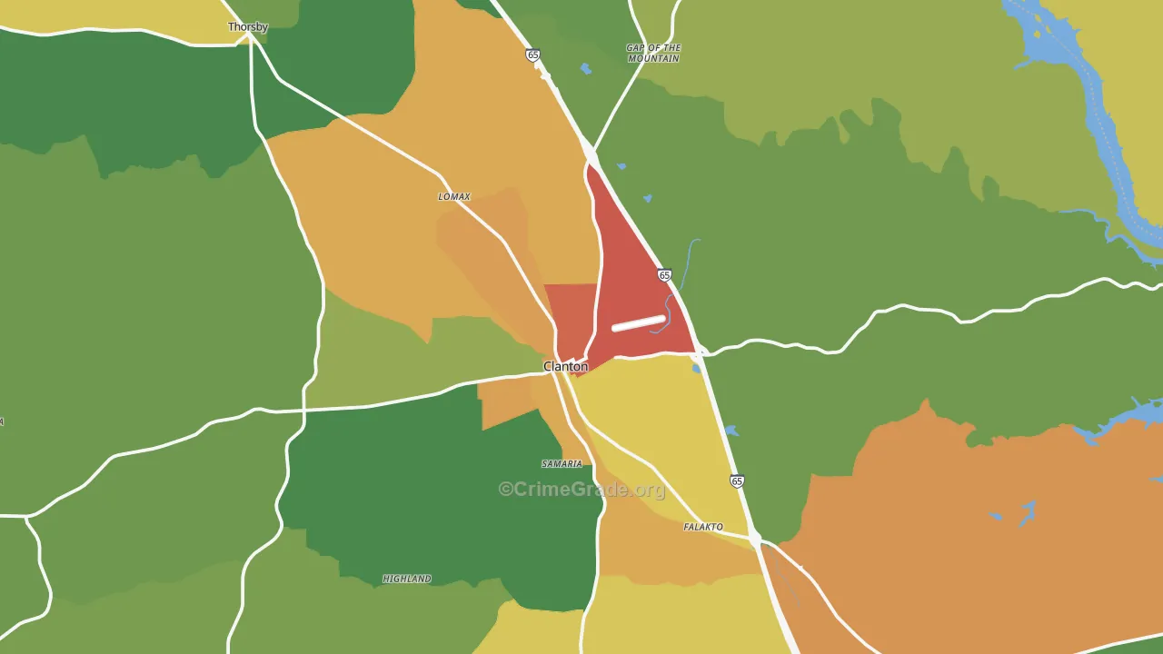 Clanton, AL Map of Burglary Rates