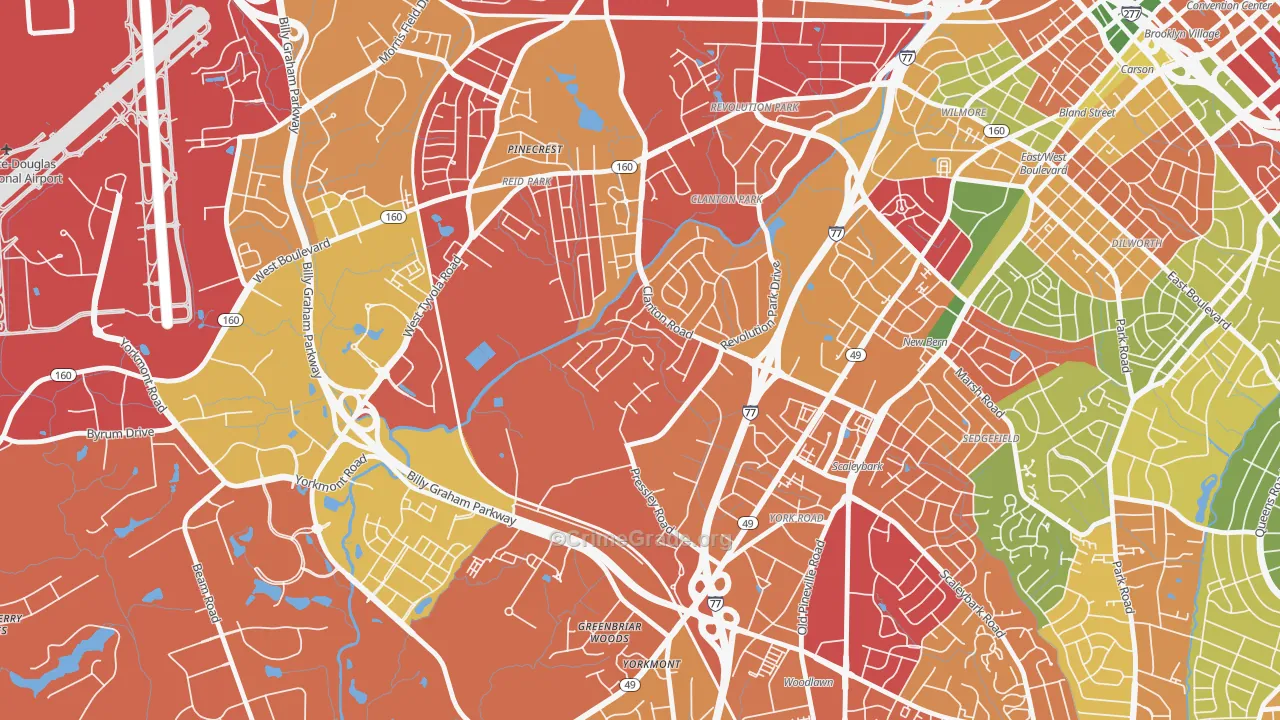 Clanton Park-Roseland, Charlotte, NC Map of Burglary Rates