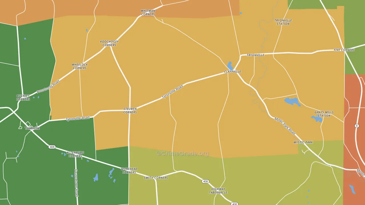 Clappville, PA Map of Burglary Rates