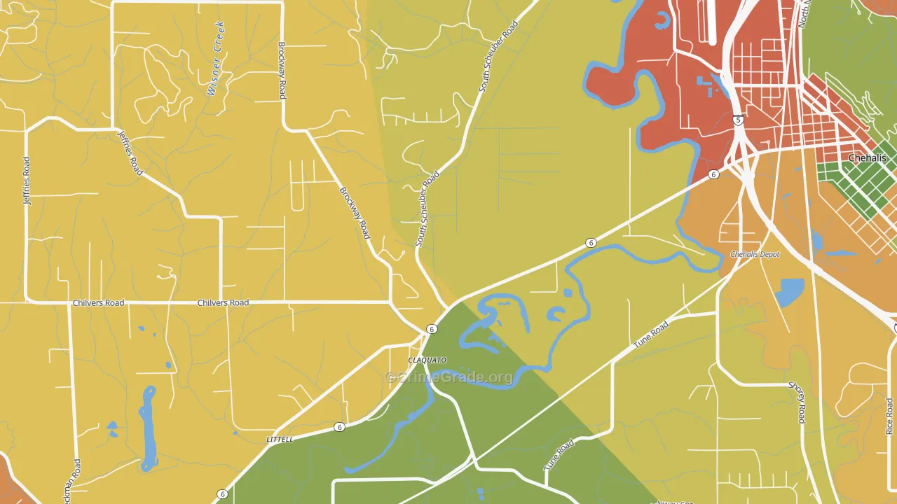 Claquato, WA Map of Burglary Rates