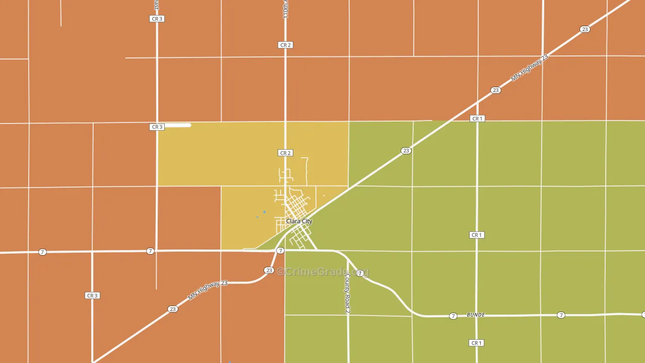 Clara City, MN Map of Burglary Rates