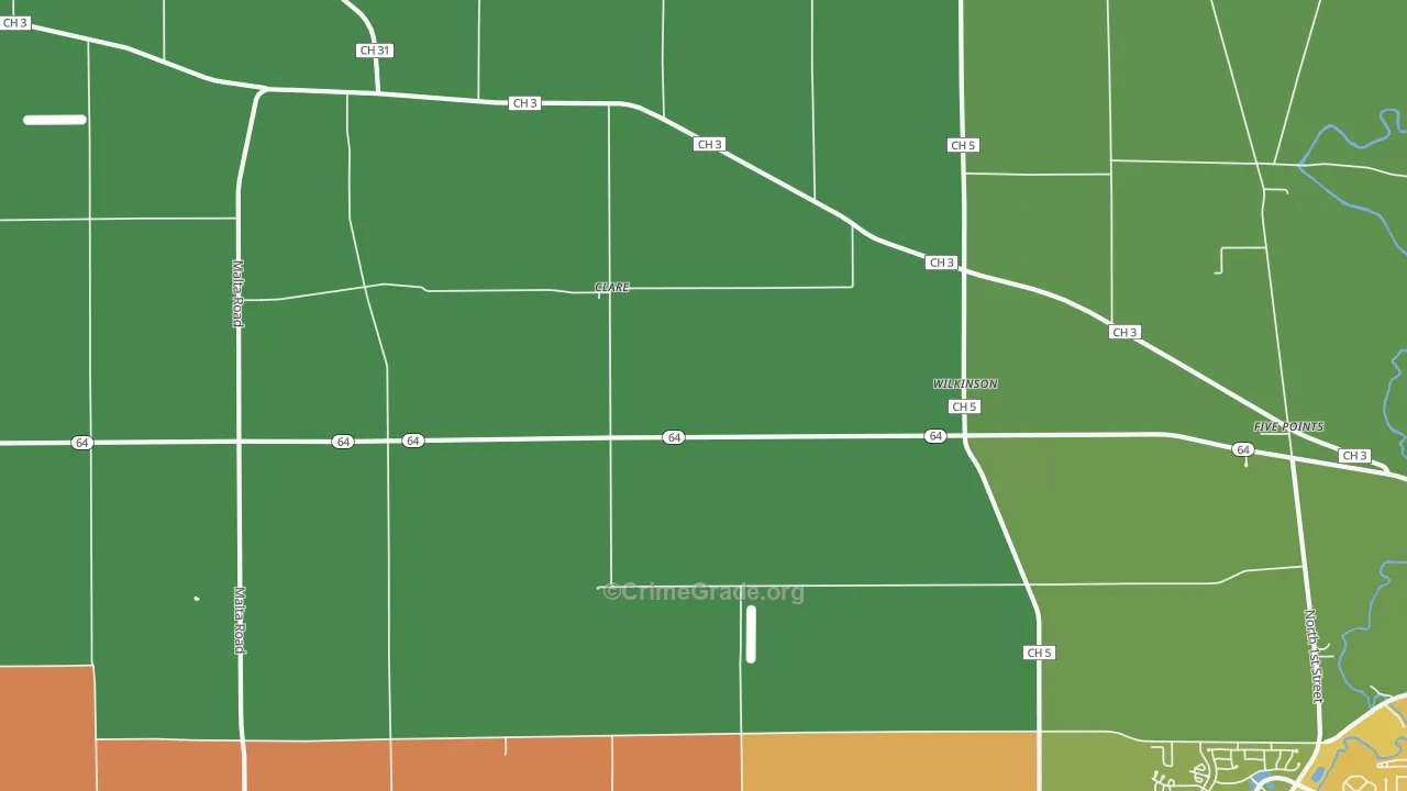 Clare, IL Map of Burglary Rates