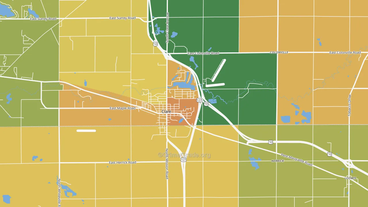 Clare, MI Map of Burglary Rates