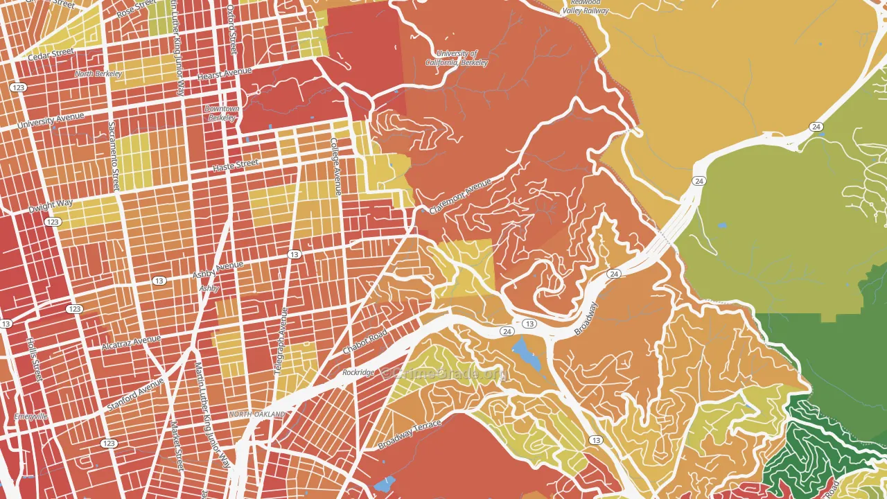 Claremont, Berkeley, CA Map of Burglary Rates