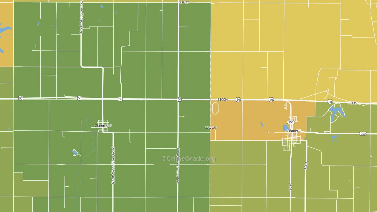 Claremont, IL Map of Burglary Rates