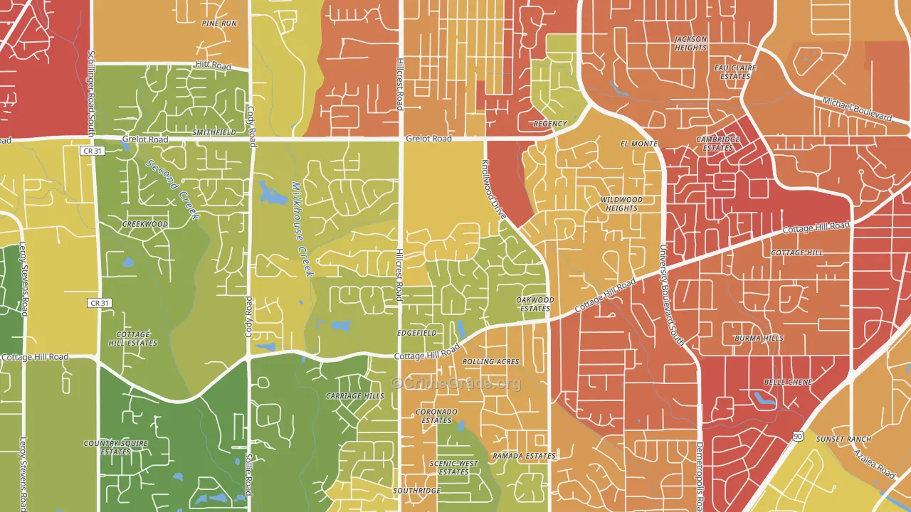Claremont, Mobile, AL Map of Burglary Rates