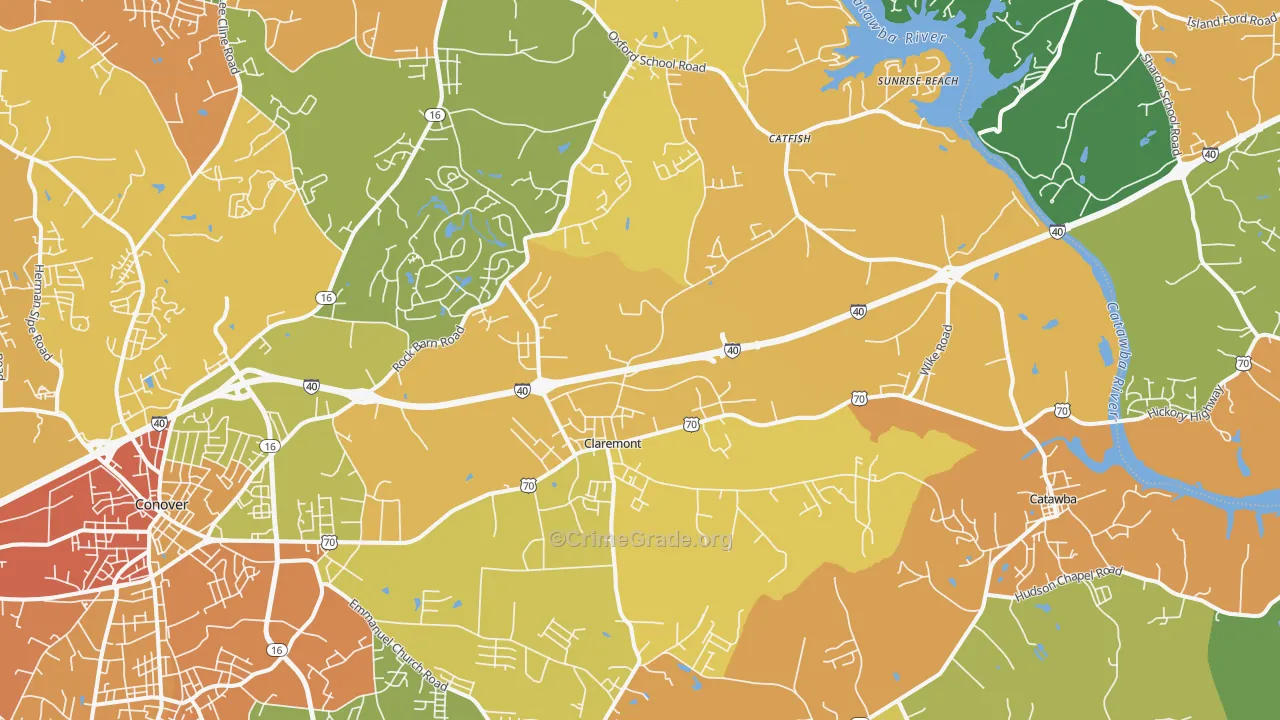 Claremont, NC Map of Burglary Rates