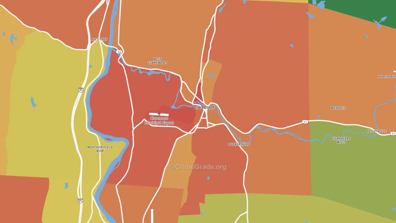 Claremont, NH Map of Burglary Rates