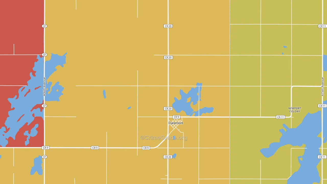 Claremont, SD Map of Burglary Rates