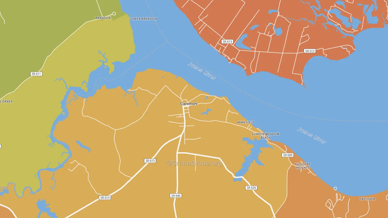 Claremont, VA Map of Burglary Rates
