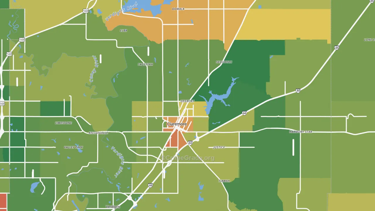 Claremore, OK Map of Burglary Rates
