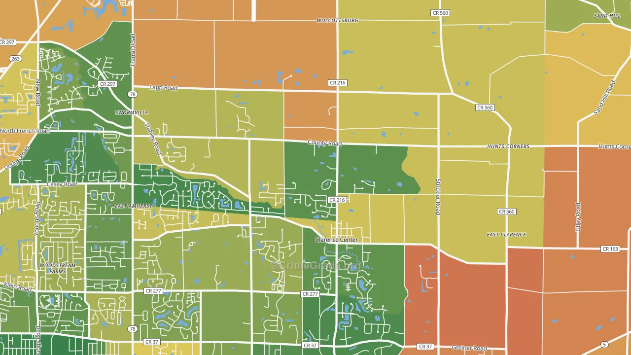 Clarence Center, NY Map of Burglary Rates