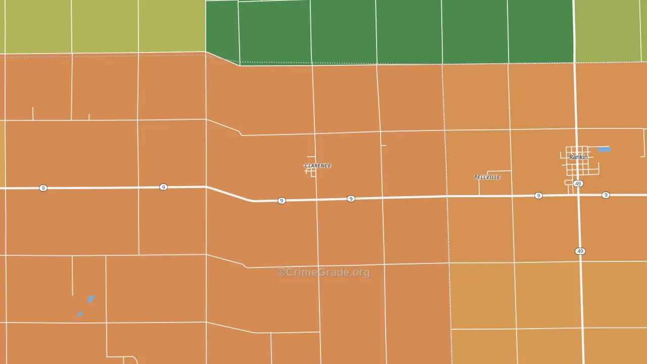 Clarence, IL Map of Burglary Rates