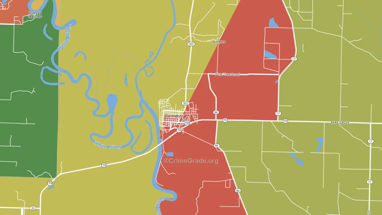 Clarendon, AR Map of Burglary Rates