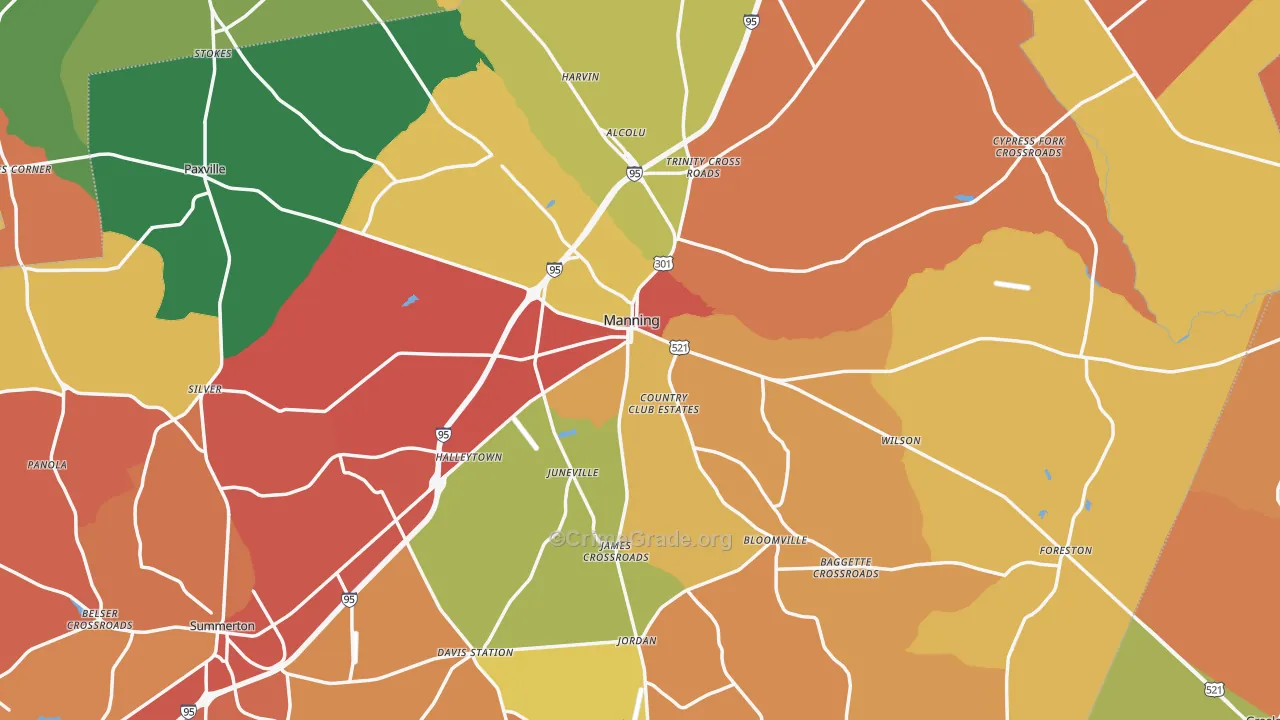 Clarendon County, SC Map of Burglary Rates