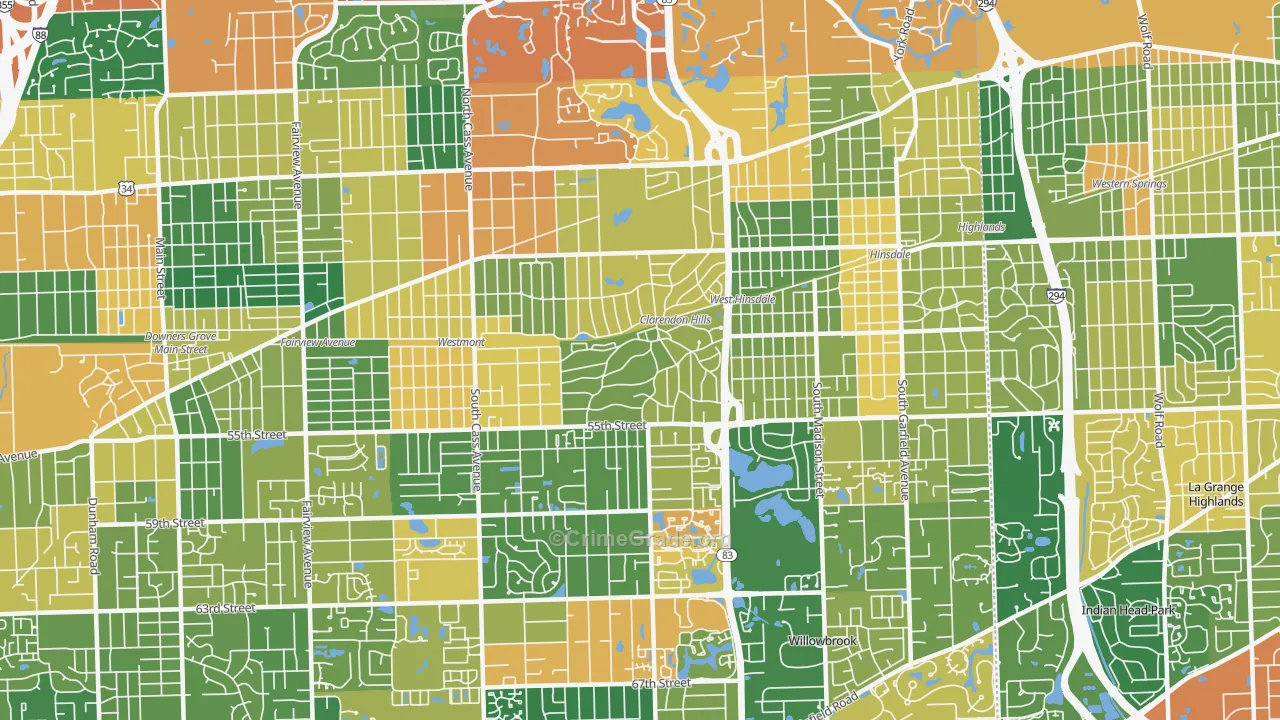 Clarendon Hills, IL Map of Burglary Rates