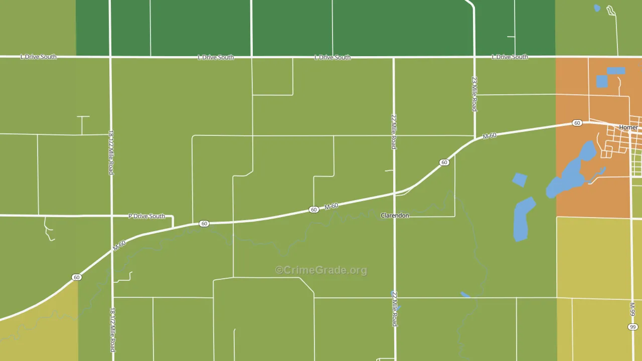Clarendon, MI Map of Burglary Rates