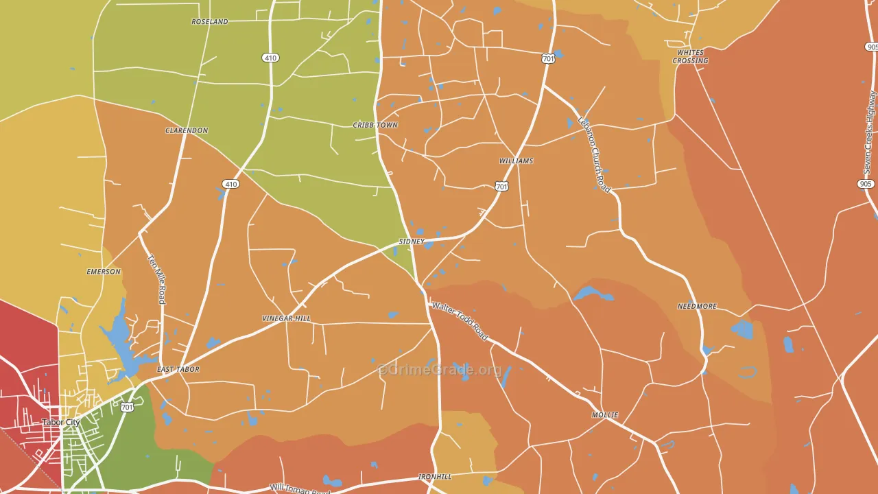 Clarendon, NC Map of Burglary Rates