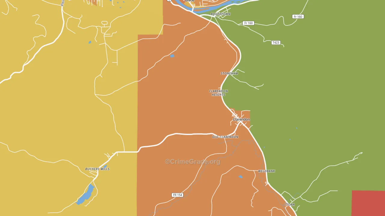 Clarendon, PA Map of Burglary Rates