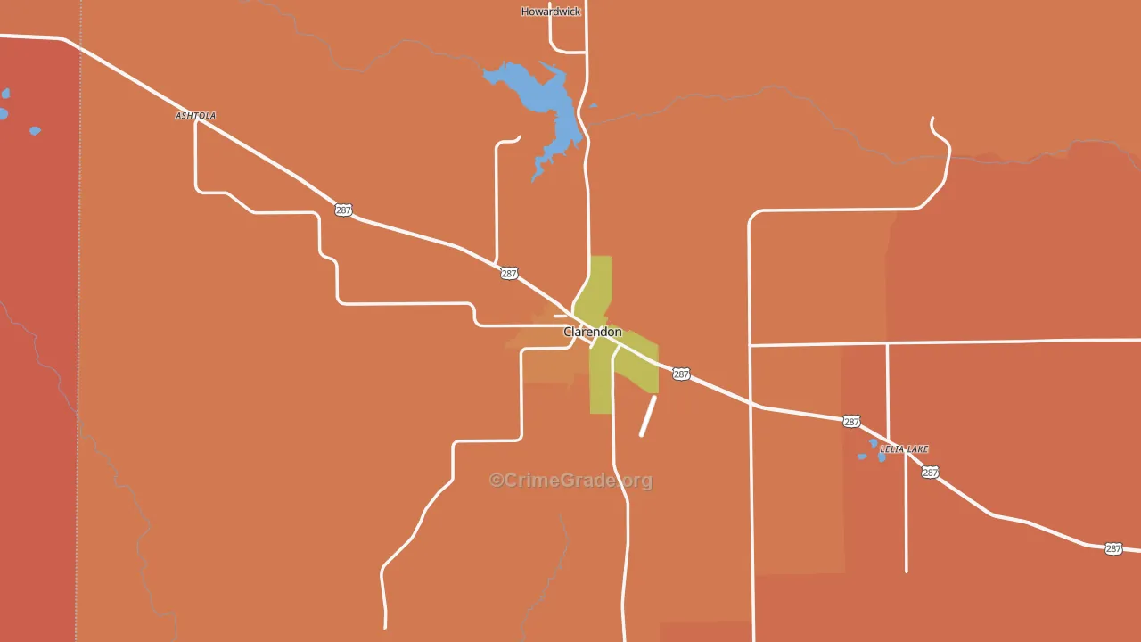 Clarendon, TX Map of Burglary Rates