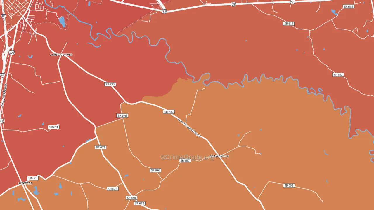 Claresville, VA Map of Burglary Rates