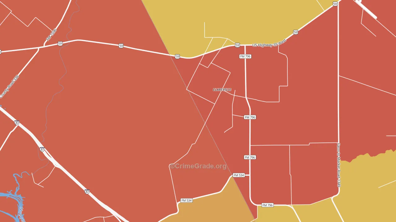 Clareville, TX Map of Burglary Rates