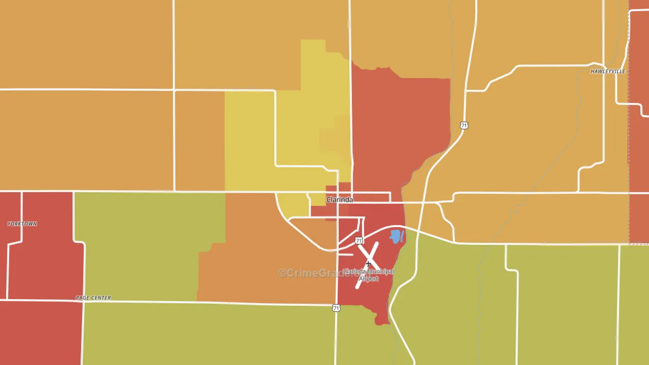 Clarinda, IA Map of Burglary Rates
