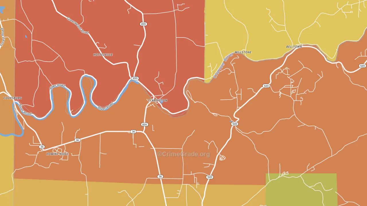 Clarington, PA Map of Burglary Rates