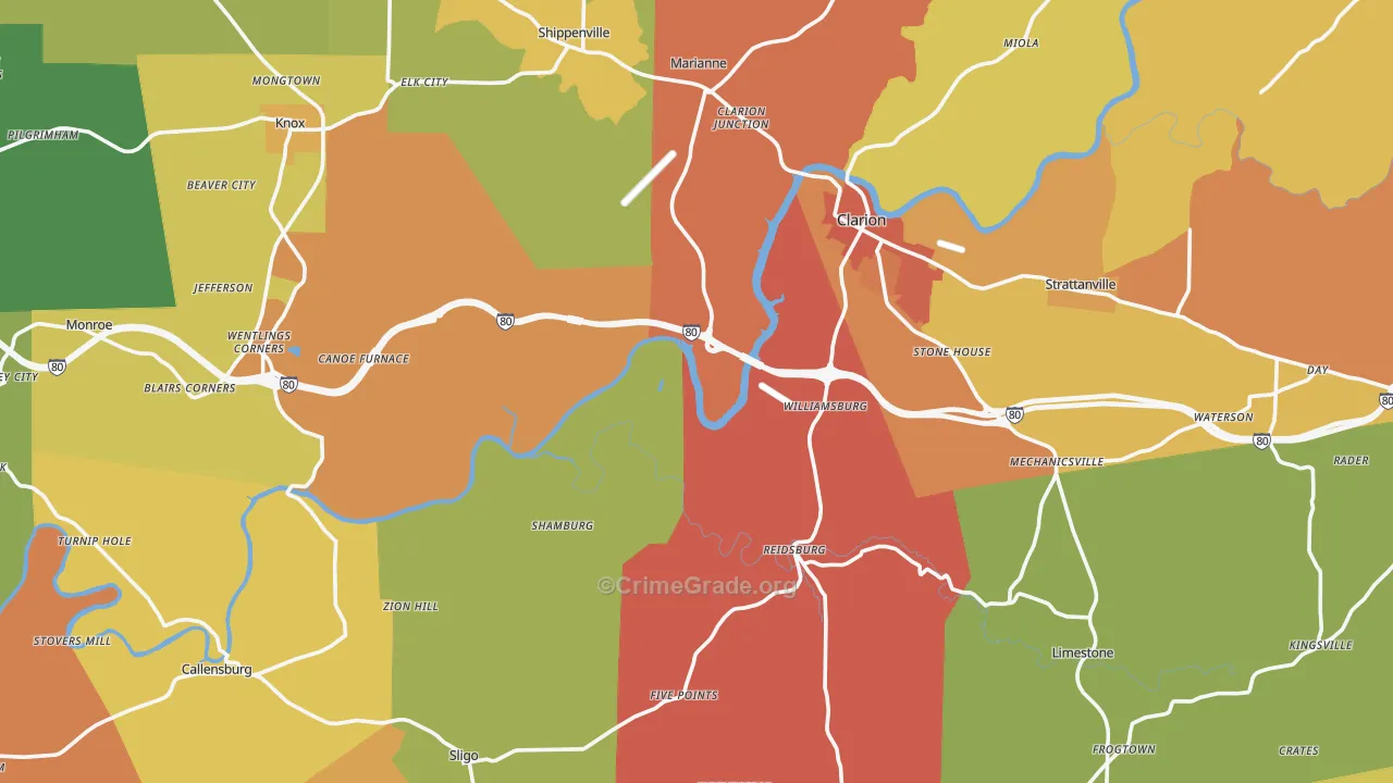 Clarion County, PA Map of Burglary Rates