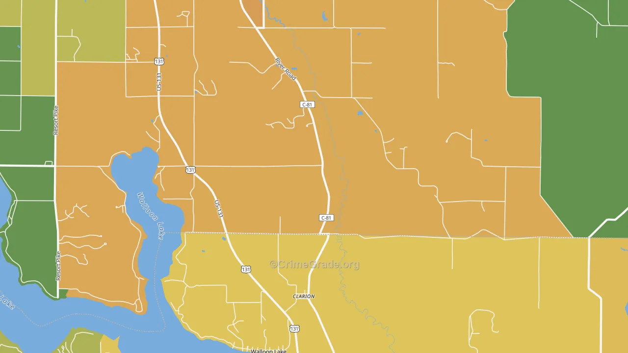 Clarion, MI Map of Burglary Rates