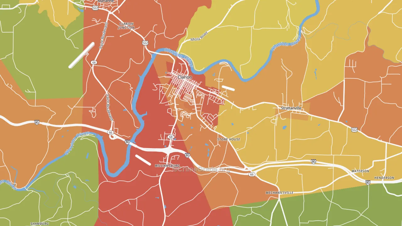 Clarion, PA Map of Burglary Rates