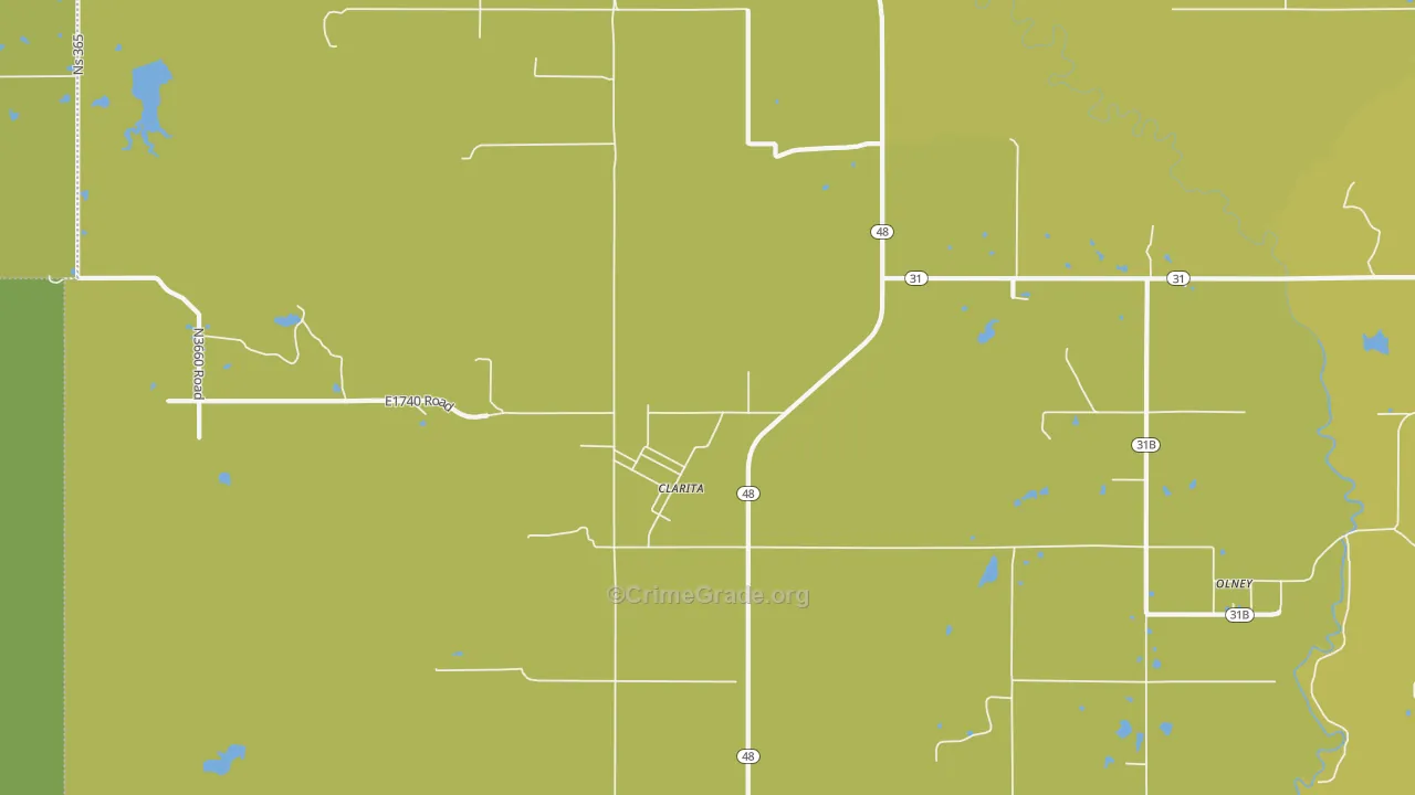 Clarita, OK Map of Burglary Rates