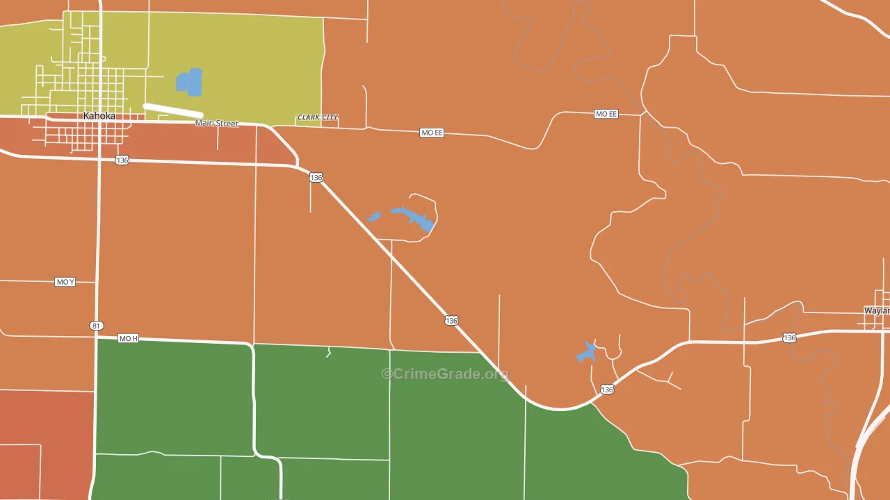 Clark City, MO Map of Burglary Rates