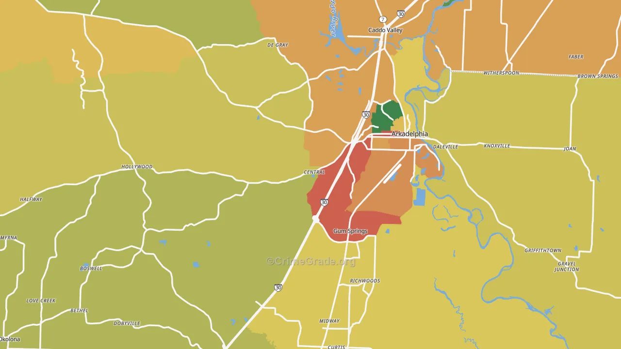 Clark County, AR Map of Burglary Rates