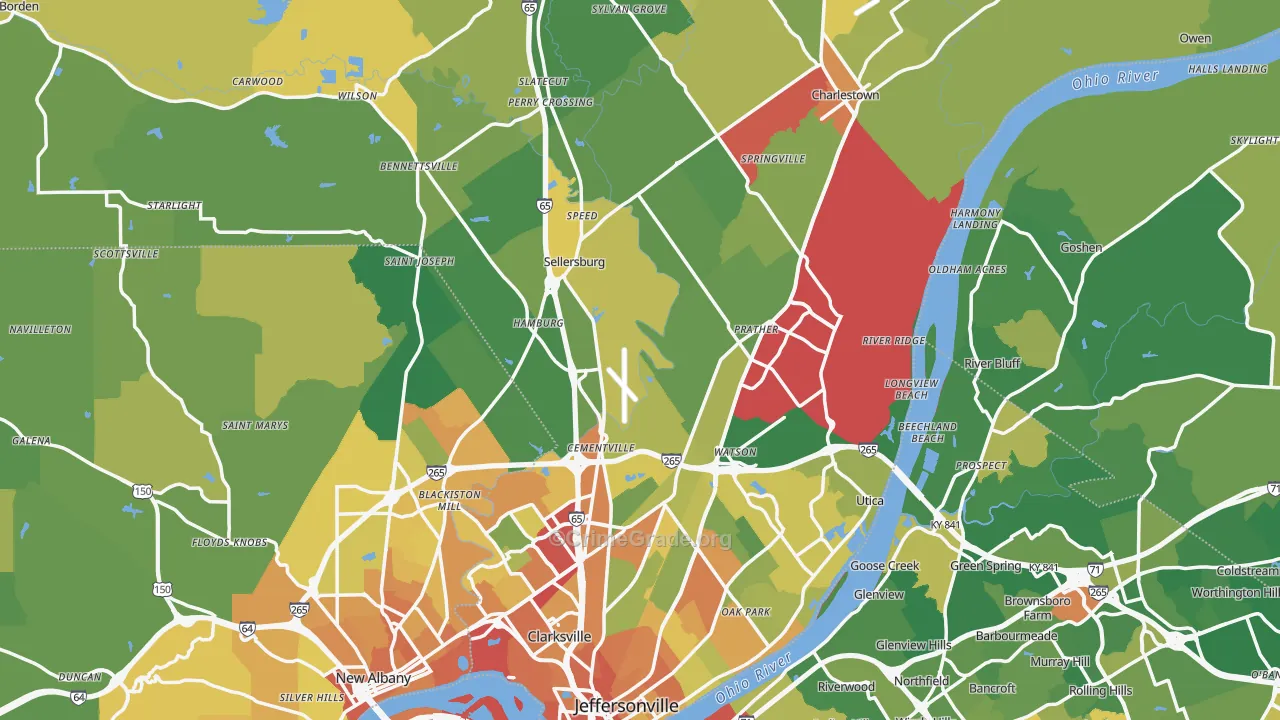 Clark County, IN Map of Burglary Rates