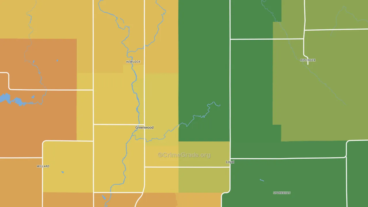 Clark County, WI Map of Burglary Rates