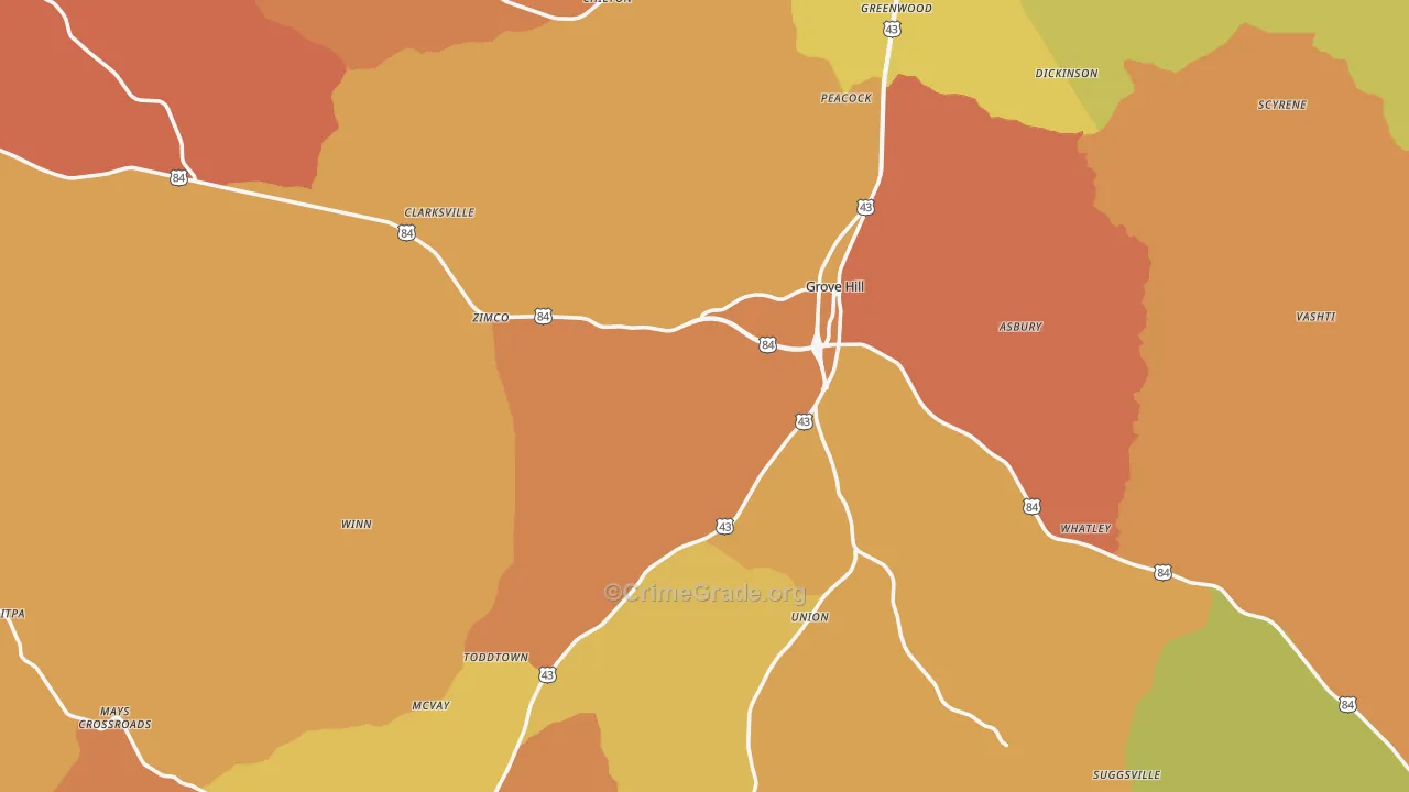Clarke County, AL Map of Burglary Rates