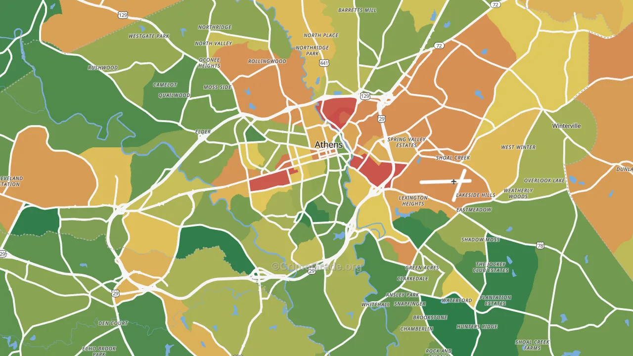Clarke County, GA Map of Burglary Rates