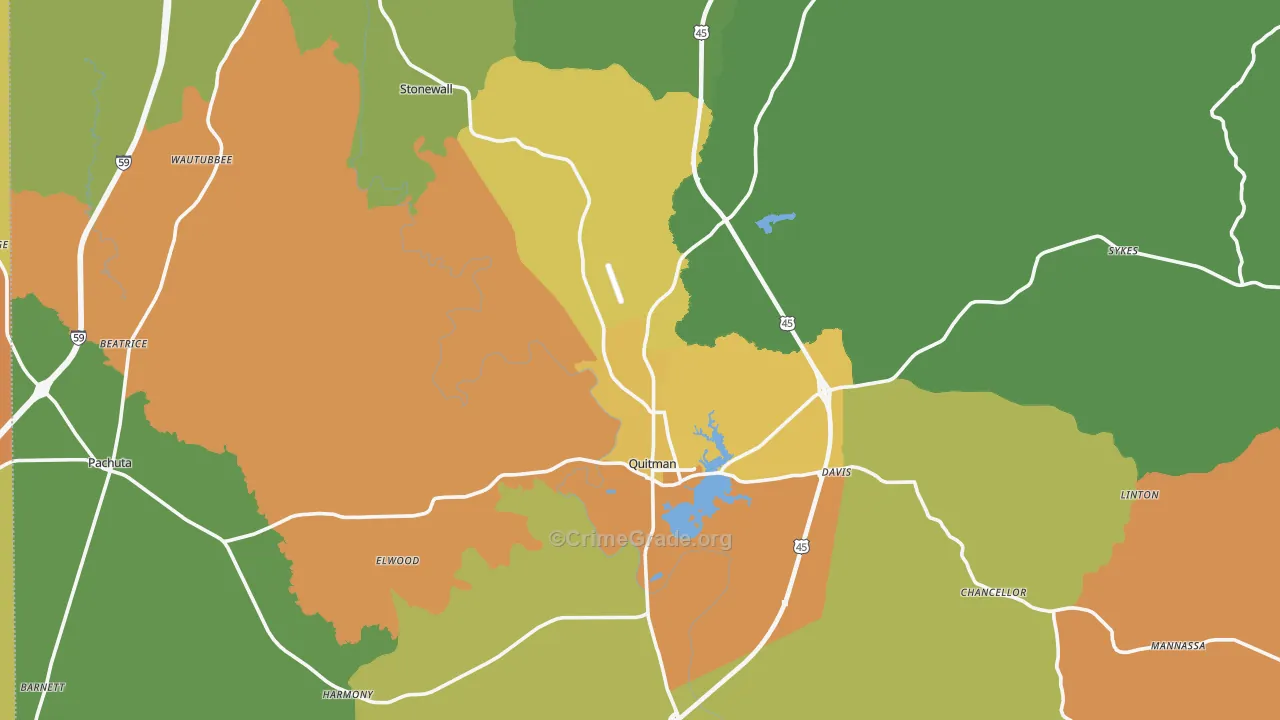 Clarke County, MS Map of Burglary Rates
