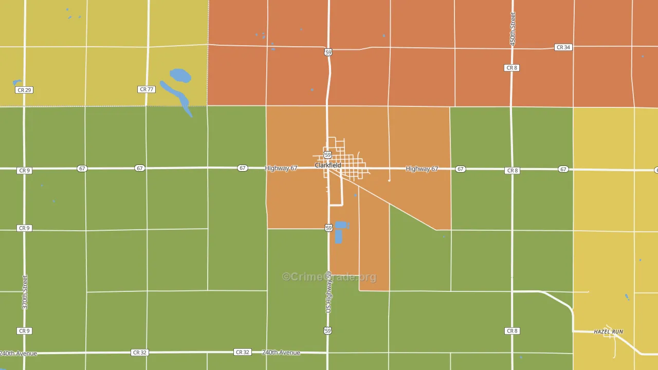 Clarkfield, MN Map of Burglary Rates